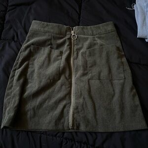 SHEIN Olive Green Corduroy Front-Zip Mini Skirt